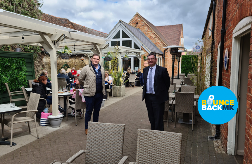 Iain Stewart MP in the outdoor seating area at French Affaire