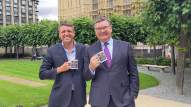 Iain and Ben with mugs in parliament